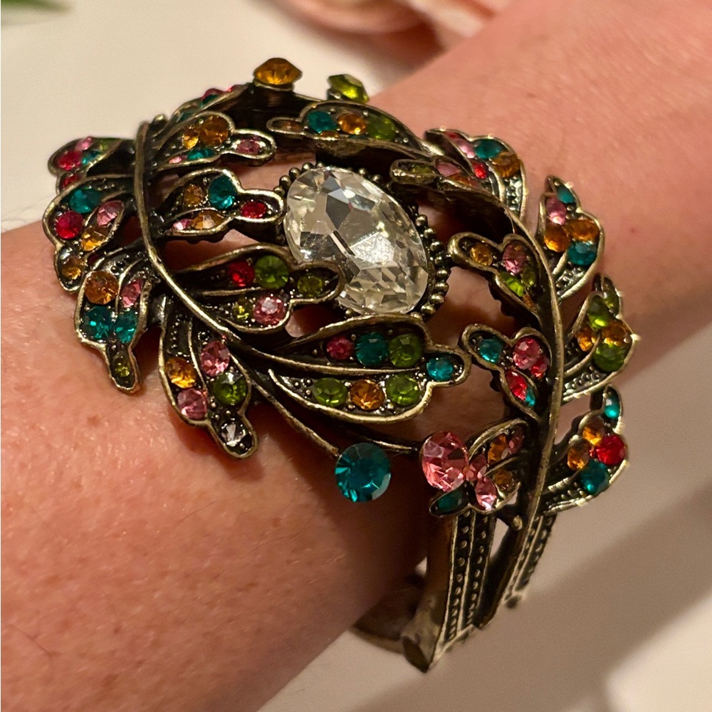 Colorful Rhinestone Cuff Hinged Bracelet